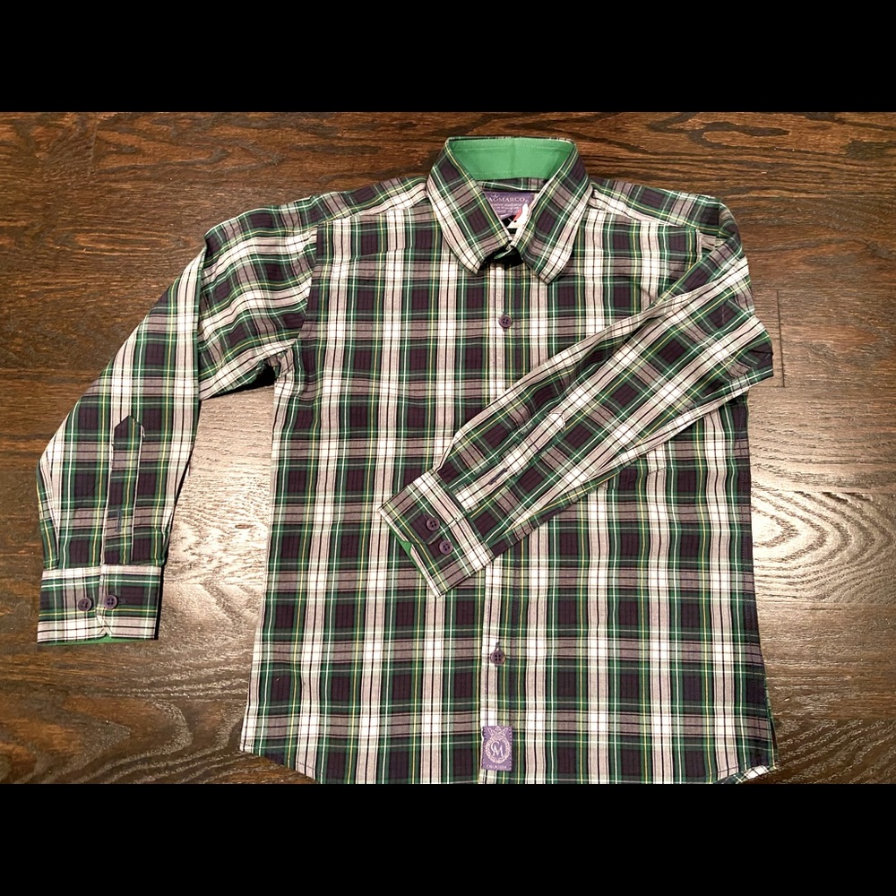 New Ciao Marco green/ blue plaid long sleeve button down. New with tags.